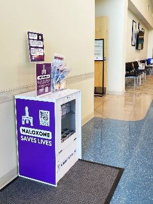 White metal box in building lobby